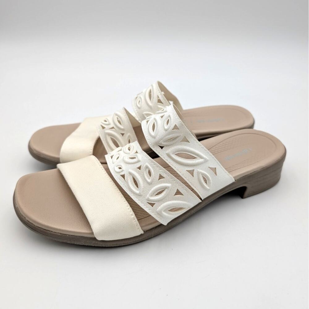 LifeStride Poppy Strappy Sandals Bright White Shimmer Fabric Size US8M EU38.5
